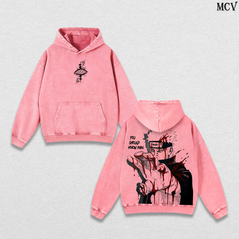 Six Paths Pain – Naruto Shippuden Vintage Washed Anime Graphic Hoodie