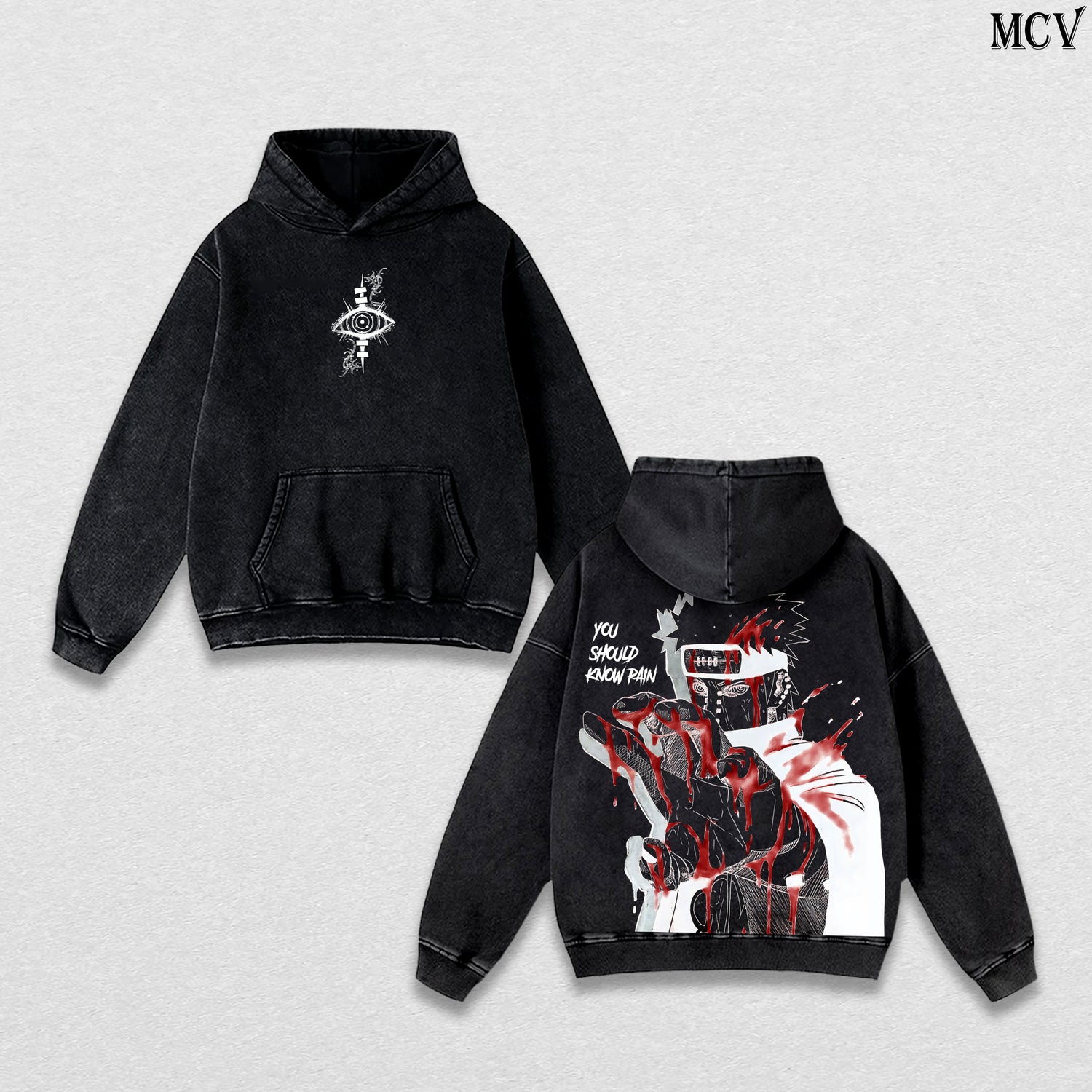 Six Paths Pain – Naruto Shippuden Vintage Washed Anime Graphic Hoodie