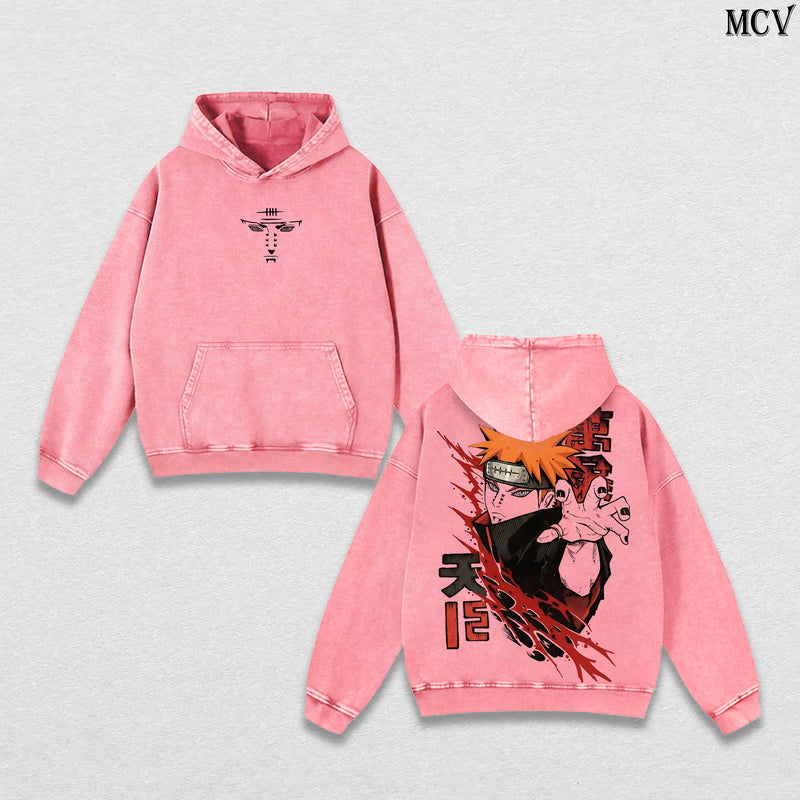 Pain (Nagato) – Naruto Shippuden – Vintage Washed Heavyweight Cotton Hoodie Japanese Anime Streetwear Graphic