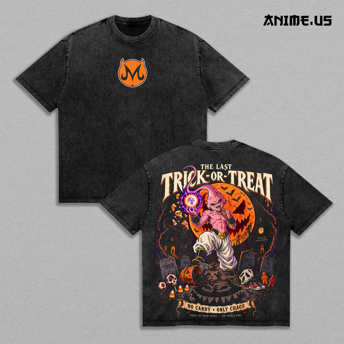 Kid Buu Dragon Ball Z Halloween T-Shirt, The Last Trick-or-Treat Anime Graphic Tee, Vintage Washed Oversized Heavyweight Cotton Shirt, DBZ Streetwear, Unisex Anime Apparel, Halloween Gift for Dragon Ball Fans