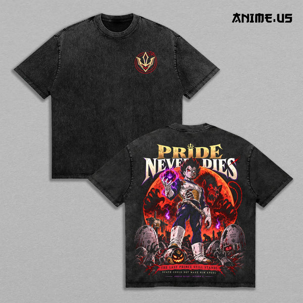 Vegeta Pride Never Dies T-Shirt, Dragon Ball Z Anime Graphic Tee, Vintage Washed Oversized Heavyweight Cotton Shirt, DBZ Streetwear, Unisex Anime Apparel, Graphic Tee for Men & Women, Gift for Dragon Ball Fans