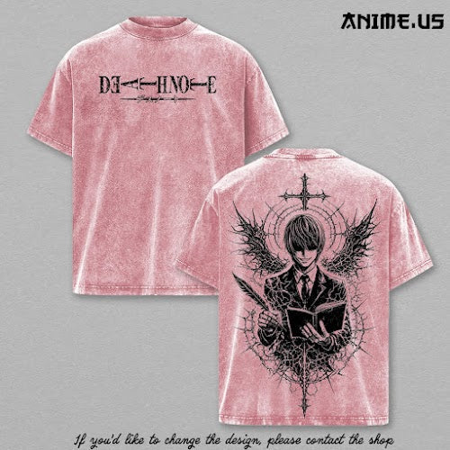 Light Yagami Death Note Vintage Washed Anime Tee Oversized Heavyweight Cotton Manga Graphic T-Shirt Gothic Streetwear Double Sided Unisex