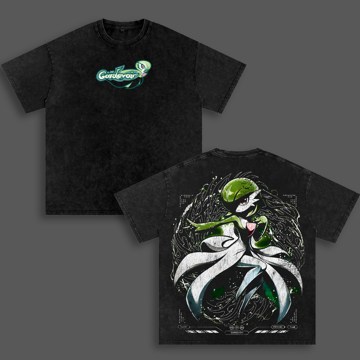 Gardevoir Pokemon Vintage Unisex Oversize Anime Manga Acid Washed Heavyweight Cotton T-shirt