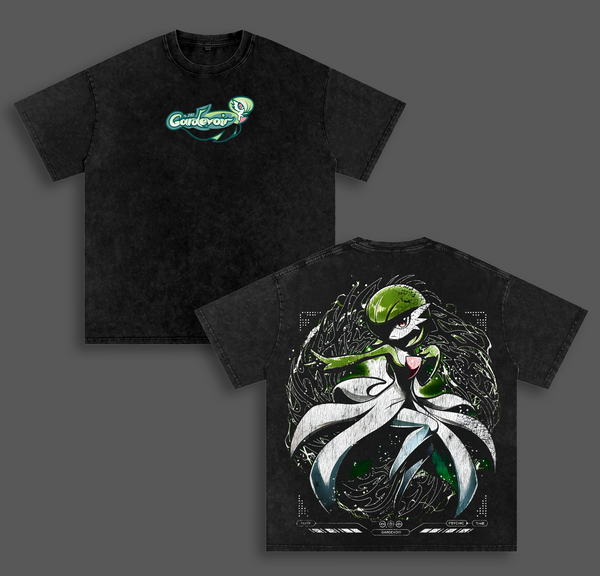 Gardevoir Pokemon Vintage Unisex Oversize Anime Manga Acid Washed Heavyweight Cotton T-shirt