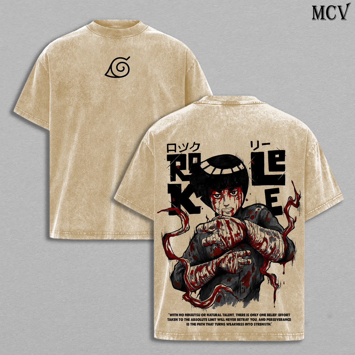 Rock Lee - Naruto Anime Double Printed Vintage Washed Tee