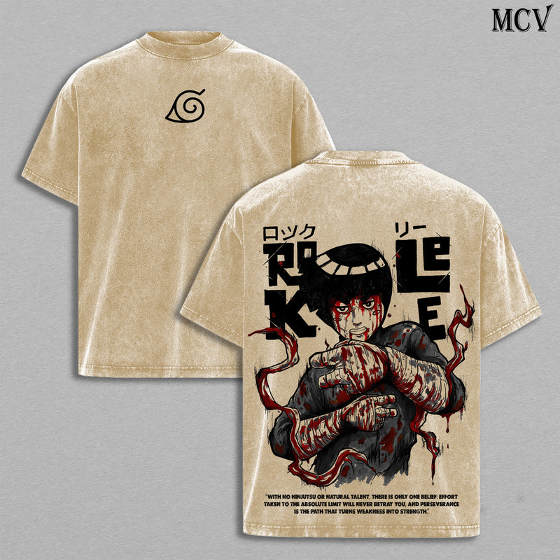 Rock Lee - Naruto Anime Double Printed Vintage Washed Tee