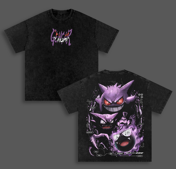 Gengar Pokemon Vintage Unisex Oversize Anime Manga Acid Washed Heavyweight Cotton T-shirt