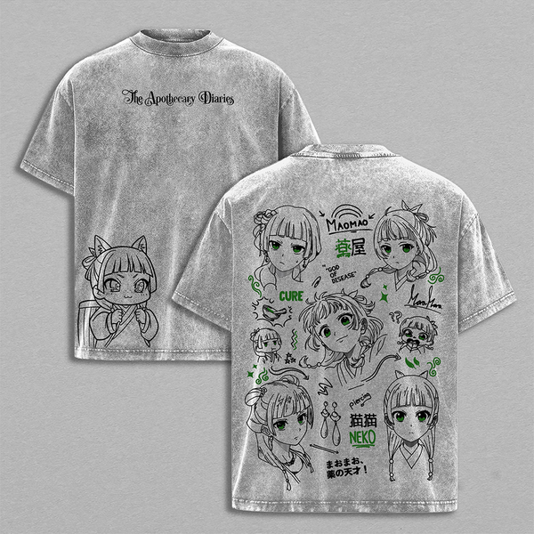 Maomao The Apothecary Diaries Tee Washed – Vintage Heavy Cotton Oversized Anime Manga T-Shirt, Hoodie Double Printed Japanese Retro Streetwear Graphic Top, Imperial Palace Mystery Edition, Unisex Womenswear Menswear, Hoodie Option