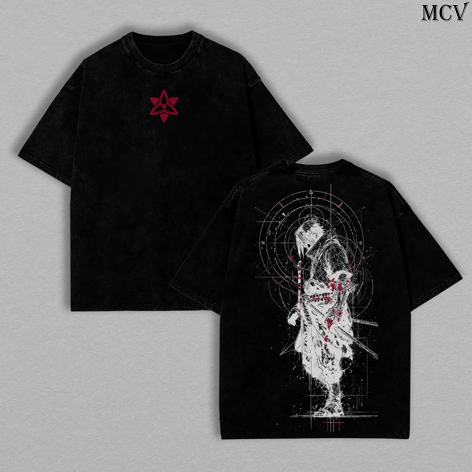 Rogue Uchiha Sasuke – Naruto Shippuden – Vintage Washed Heavyweight Cotton Anime Graphic T-Shirt Japanese Manga Streetwear
