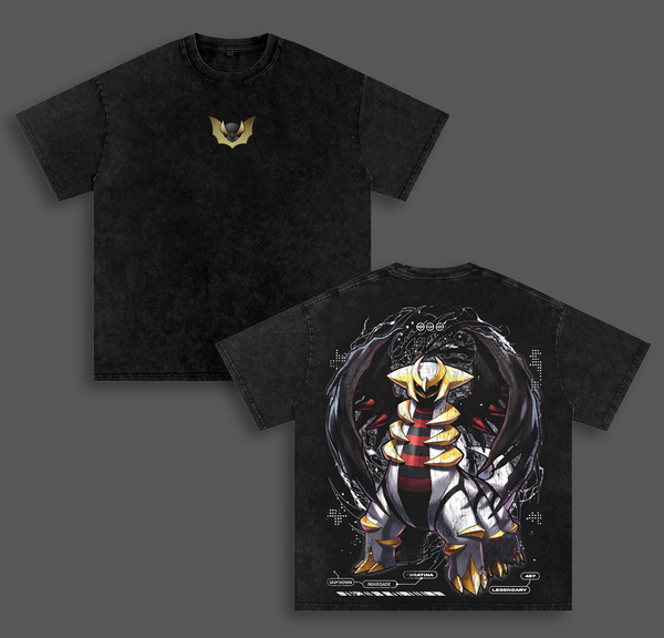 Giratina - Pokemon Anime Double Printed Vintage Washed Tee Unisex Oversize Heavyweight Cotton T-shirt for Pokemon Fans