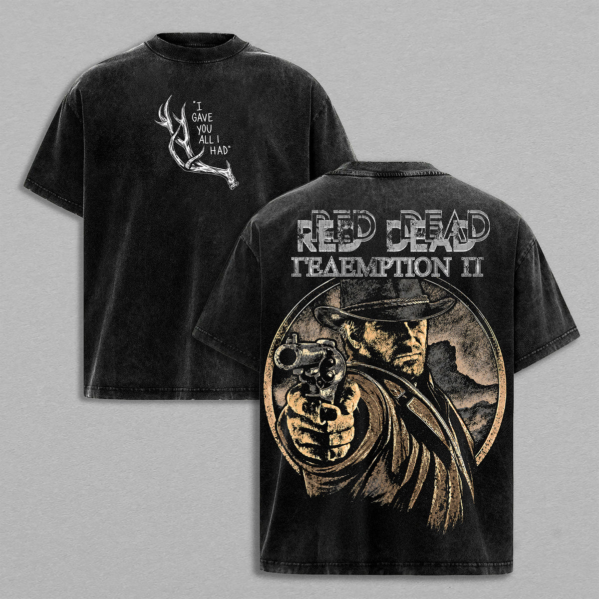 Red Dead Redemption 2 Arthur Morgan Vintage Washed Oversized Hoodie, T-Shirt & Sweatshirt, Double-Sided Western Cowboy Graphic Apparel, I Gave You All I Had Quote Design, Retro Wild West Outlaw Streetwear, Unisex RDR2 Gamer Gift