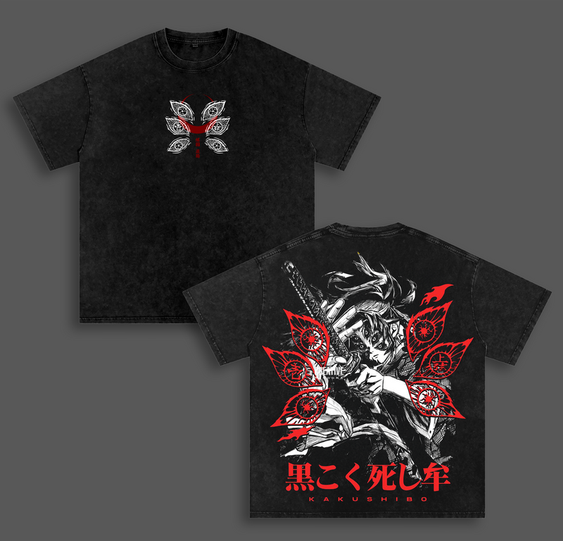 Kokushibo Demon Slayer T-Shirt – Upper Moon One Graphic Tee, Vintage Washed Oversized Anime Shirt, Heavy Cotton Streetwear Top, Unisex Casual Outfit, Gift for Demon Slayer Infinity Castle Fans