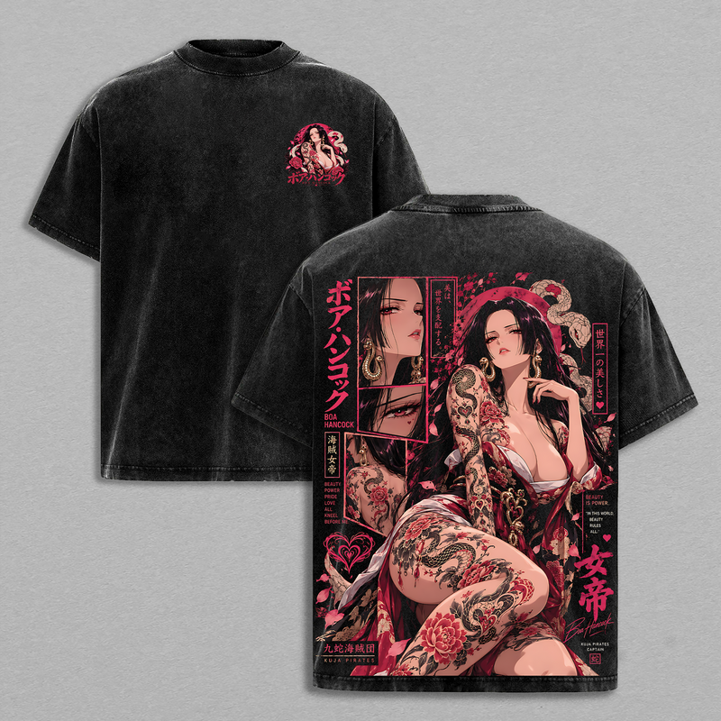 Limited Edition Boa Hancok Vintage Washed T Shirt, OP Anime Graphic Tee, Heavyweight Cotton Streetwear, Manga Aesthetic Double Printed Shirt, Unisex Anime Apparel, Gift for One Piecee Fans
