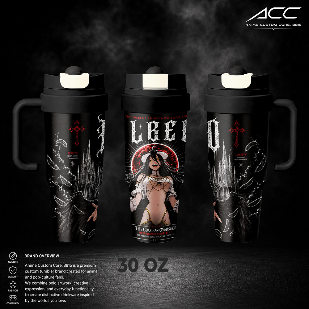 Albedo Overlord Tumbler 17oz 24oz 30oz, Overlord Anime Stainless Steel Insulated Tumbler, Albedo Anime Cup with Straw, Anime Travel Mug