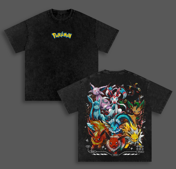 Pokemon Vintage Unisex Oversize Anime Manga Acid Washed Heavyweight Cotton T-shirt