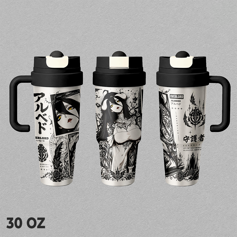 Albedo Insulated Tumbler, Overlord Anime Manga Travel Mug, Gothic Nazarick Guardian Graphic Thermal Cup, Dark Fantasy Reusable Drinkware, Gift for Overlord Fans