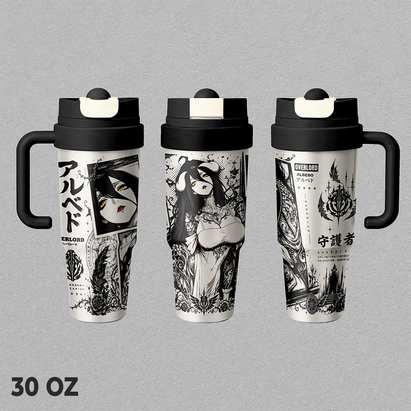 Albedo Insulated Tumbler, Overlord Anime Manga Travel Mug, Gothic Nazarick Guardian Graphic Thermal Cup, Dark Fantasy Reusable Drinkware, Gift for Overlord Fans