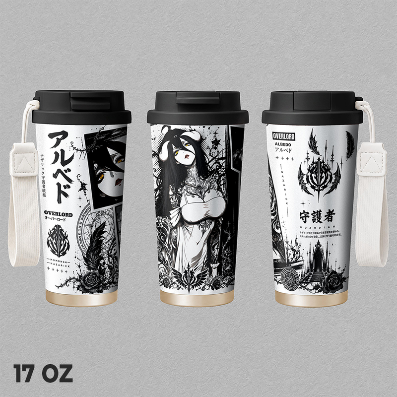 Albedo Insulated Tumbler, Overlord Anime Manga Travel Mug, Gothic Nazarick Guardian Graphic Thermal Cup, Dark Fantasy Reusable Drinkware, Gift for Overlord Fans