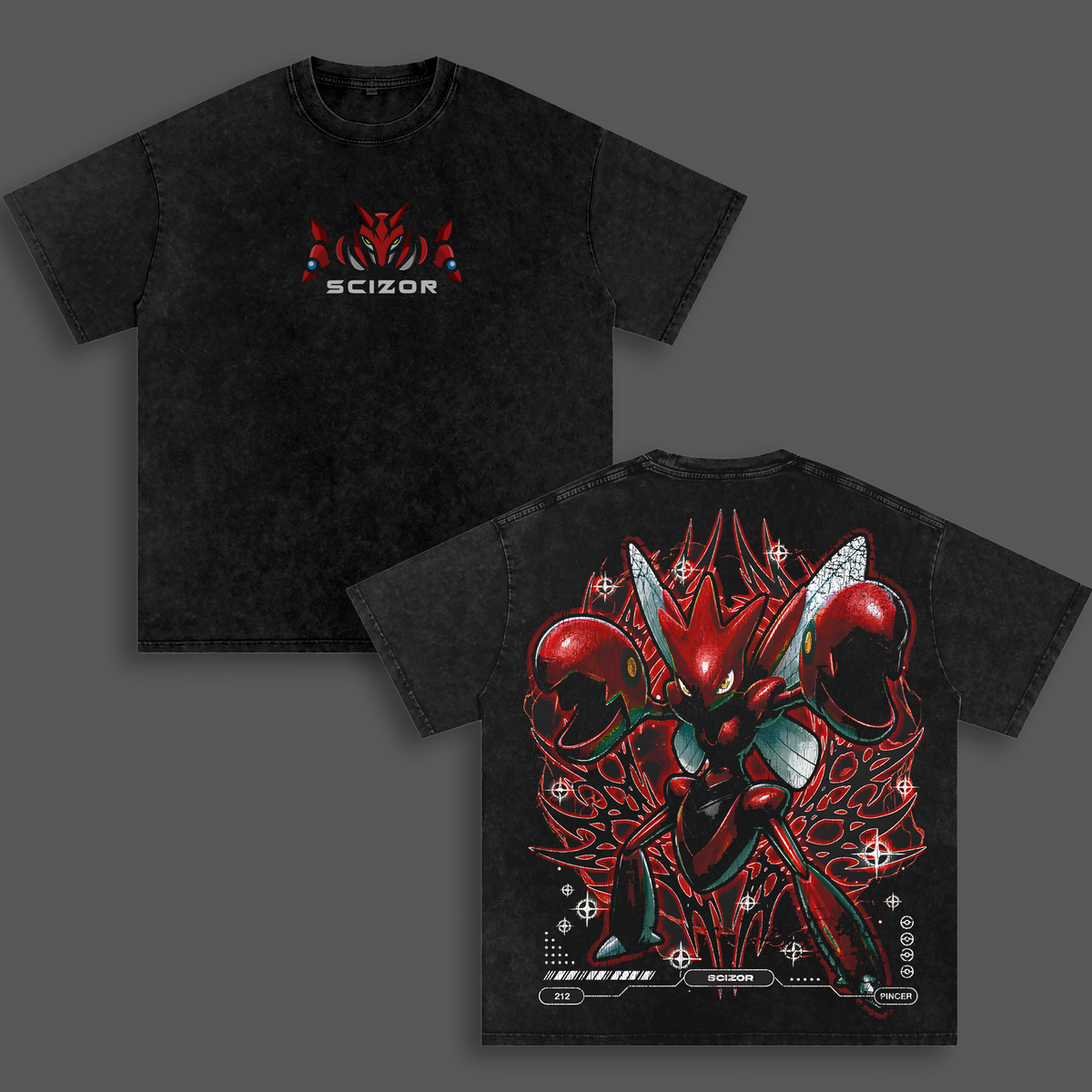 Scizor Pokemon Vintage Unisex Oversize Anime Manga Acid Washed Heavyweight Cotton T-shirt