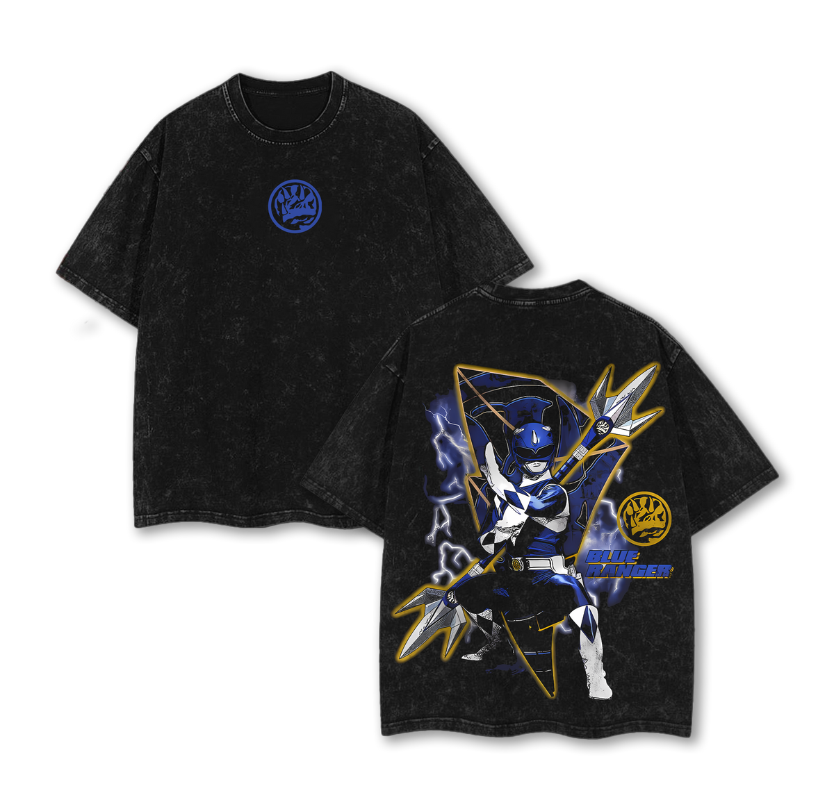 Mighty Morphin Power Rangers V2 Vintage Washed T-Shirt, Retro 90s Ranger Graphic Tee, Oversized Heavyweight Cotton Streetwear