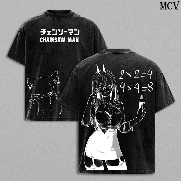 Blood Devil Power – Chainsaw Man Vintage Washed Anime Graphic T-Shirt Japanese Manga Streetwear