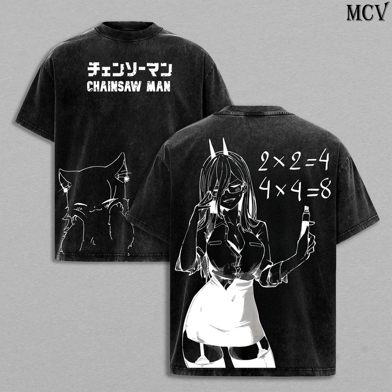 Blood Devil Power – Chainsaw Man Vintage Washed Anime Graphic T-Shirt Japanese Manga Streetwear