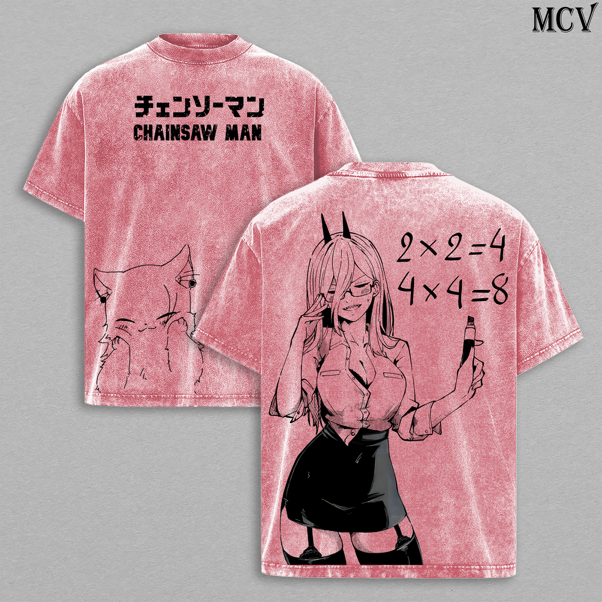 Blood Devil Power – Chainsaw Man Vintage Washed Anime Graphic T-Shirt Japanese Manga Streetwear