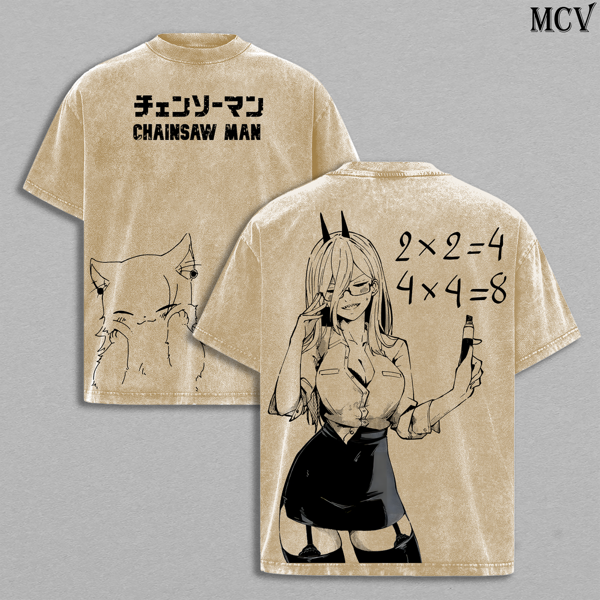 Blood Devil Power – Chainsaw Man Vintage Washed Anime Graphic T-Shirt Japanese Manga Streetwear