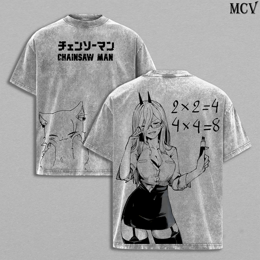 Blood Devil Power – Chainsaw Man Vintage Washed Anime Graphic T-Shirt Japanese Manga Streetwear