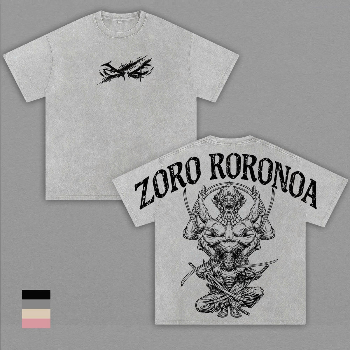 Roronoa Zoro Three Sword Style Anime T-Shirt, Oversized Washed Cotton Tee