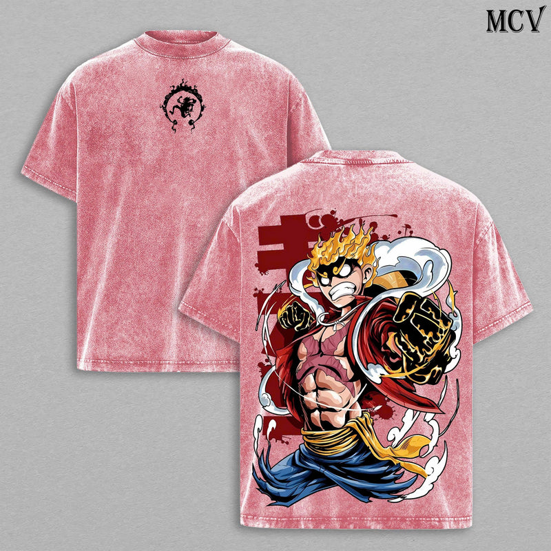 Monkey D Luffy Shirt, One Piece Anime Vintage Washed Pirate King Graphic Tee