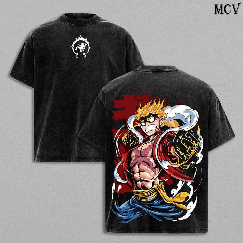 Monkey D Luffy Shirt, One Piece Anime Vintage Washed Pirate King Graphic Tee