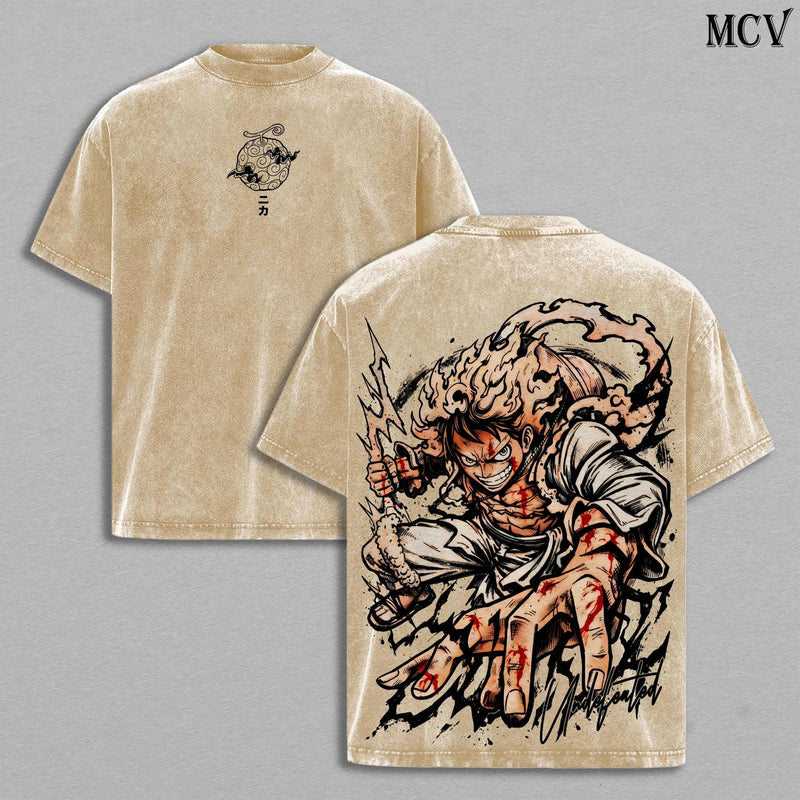 Luffy Gear 5 T-Shirt, One Piece Anime Tee, Sun God Nika Graphic Vintage Washed Tee