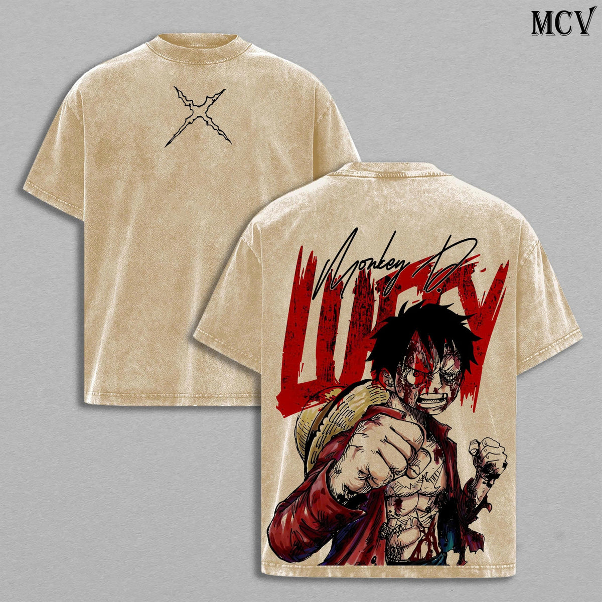 Luffy One Piece T-Shirt, Pirate King Anime Tee, Straw Hat Graphic Vintage Washed Tee