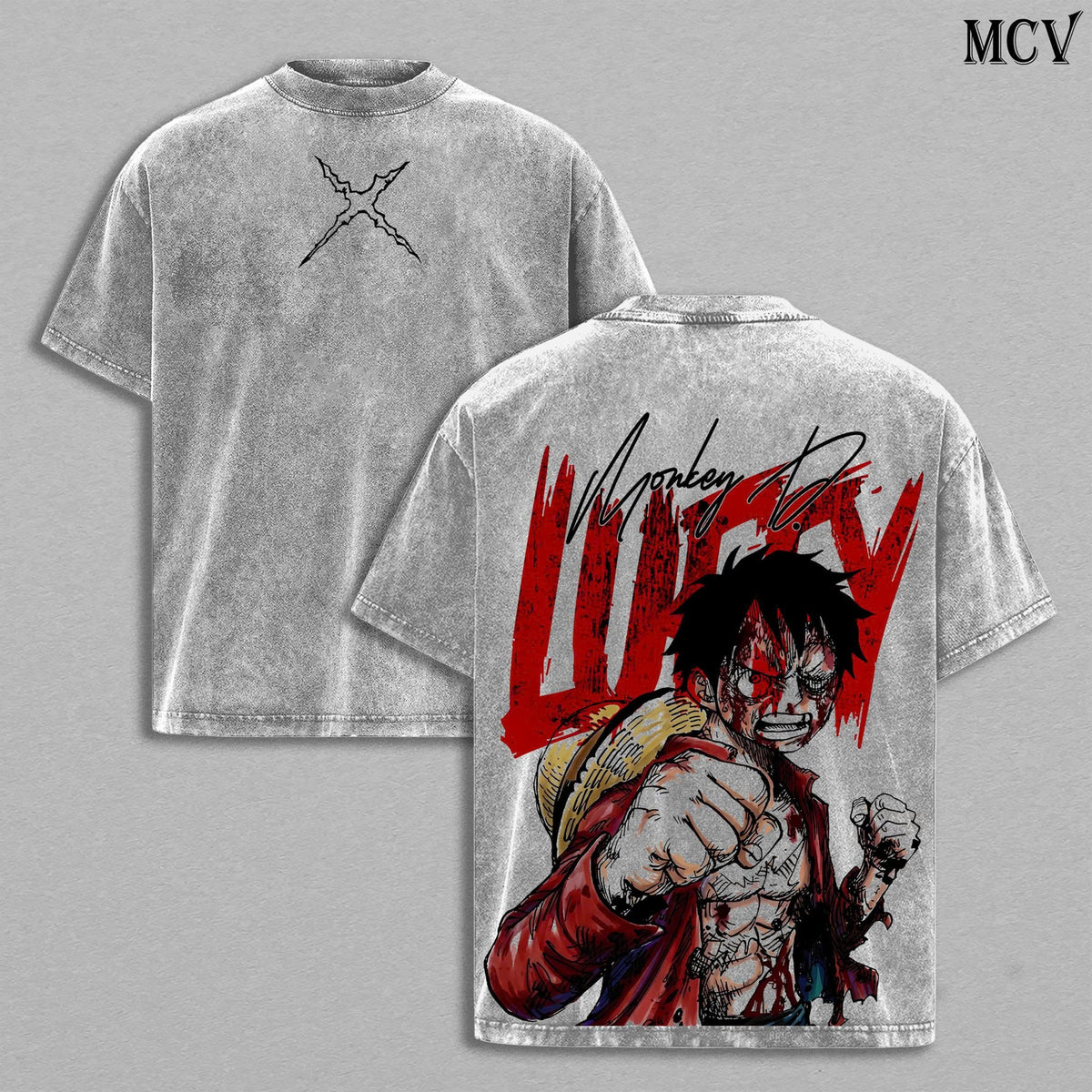 Luffy One Piece T-Shirt, Pirate King Anime Tee, Straw Hat Graphic Vintage Washed Tee