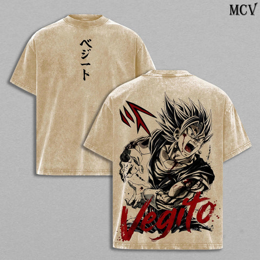 Vegito Dragon Ball Shirt, Super Saiyan Fusion Anime Tee, Potara Fusion Power Graphic Vintage Washed T-Shirt