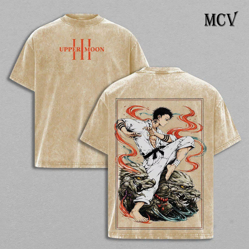 Akaza Demon Slayer Shirt, Upper Moon Three Anime Tee, Destructive Death Martial Art Graphic Vintage Washed T-Shirt