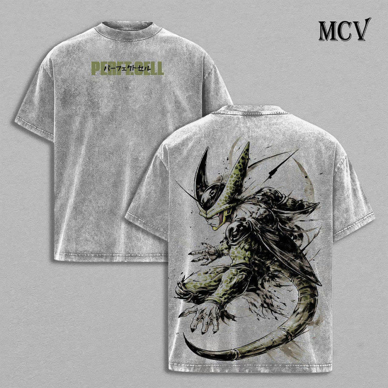 Cell Dragon Ball Z Anime T-Shirt, Bio-Villain Graphic Tee, Washed Streetwear Style