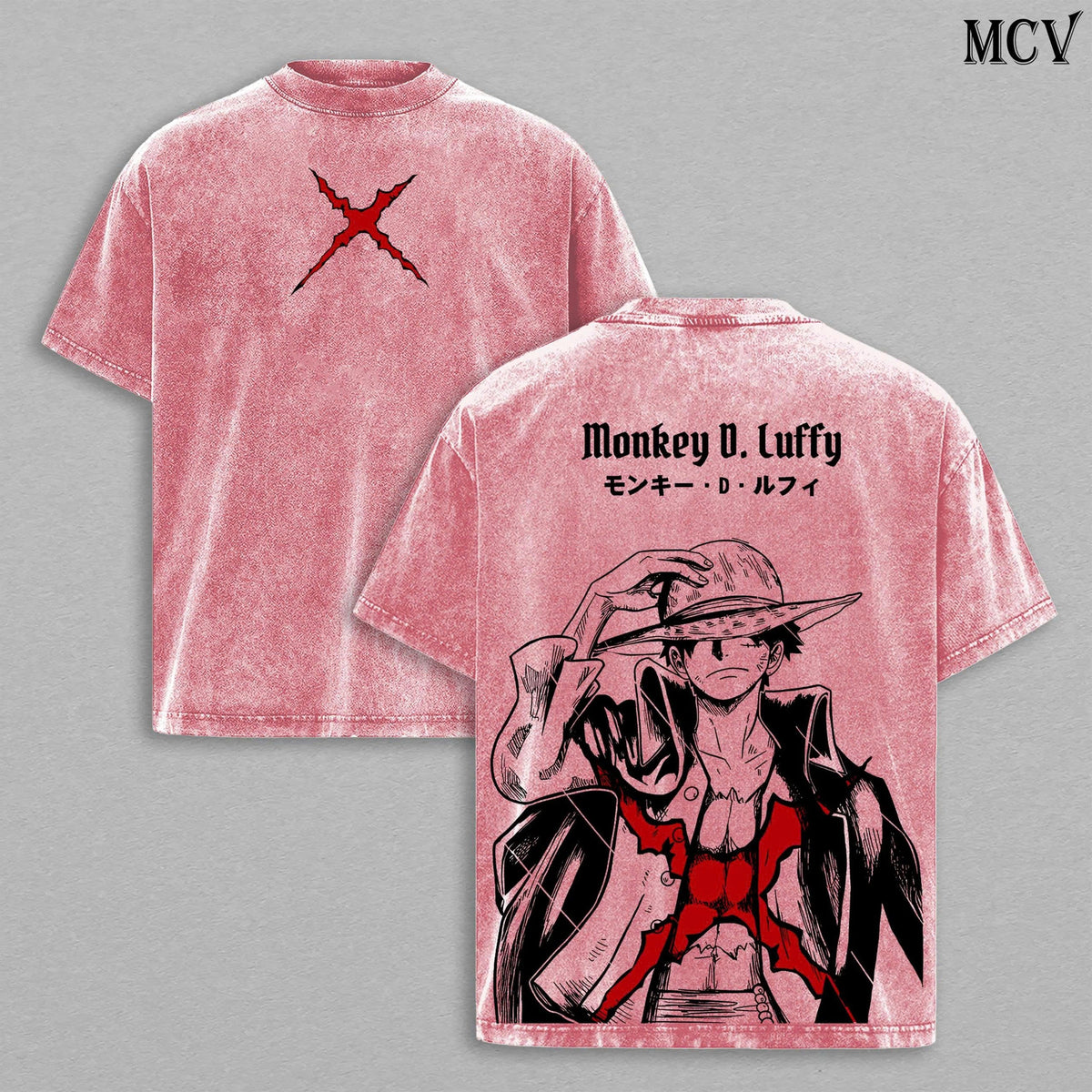 Luffy Vintage Washed T-Shirt, One Piece Pirate King Graphic Tee, Straw Hat Anime Streetwear Shirt