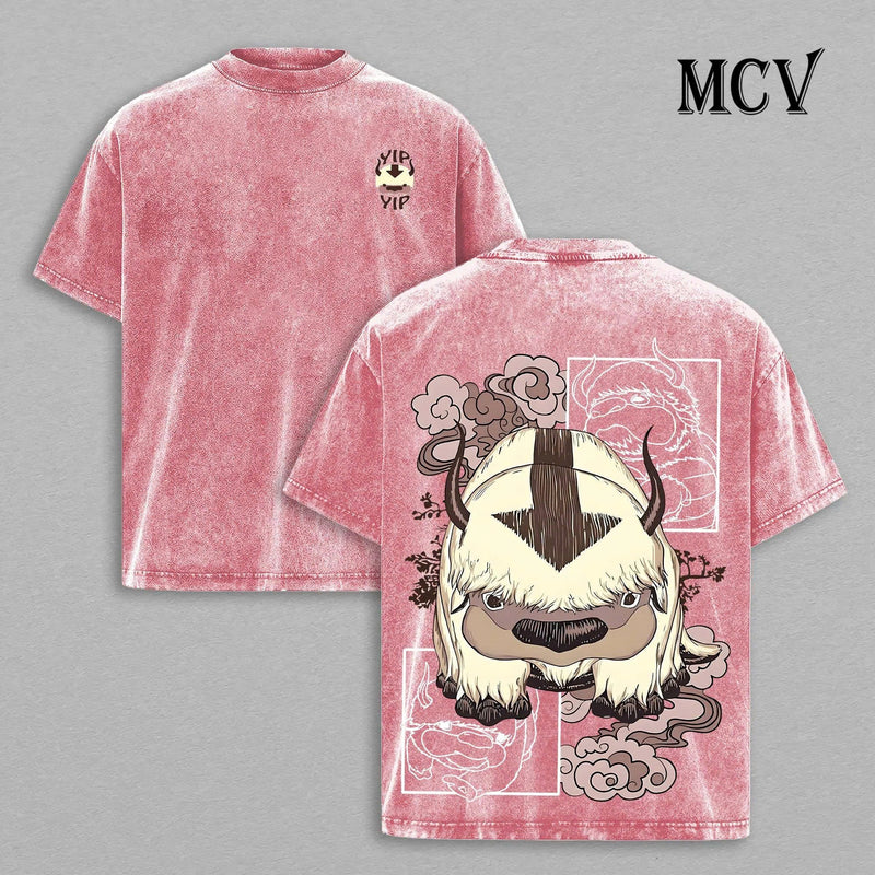 Appa Avatar T-Shirt, Flying Bison Anime Tee, Cute Companion Graphic Vintage Washed Tee