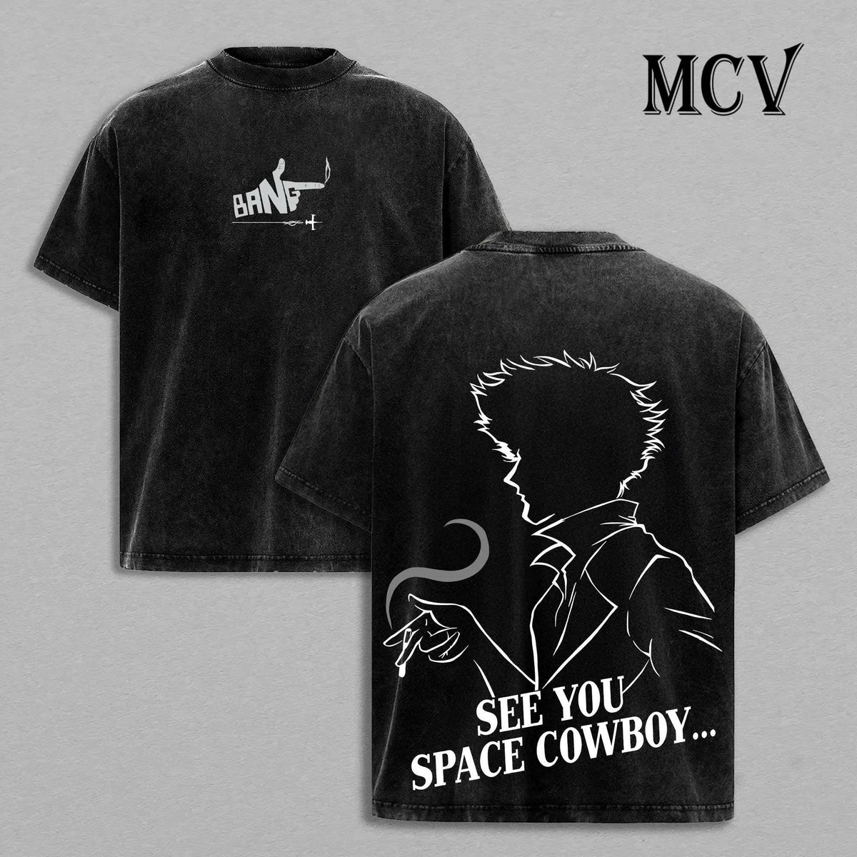 Bebop Crew Shirt, Space Western Anime Tee, Jazz Noir Vintage Washed Streetwear Tee