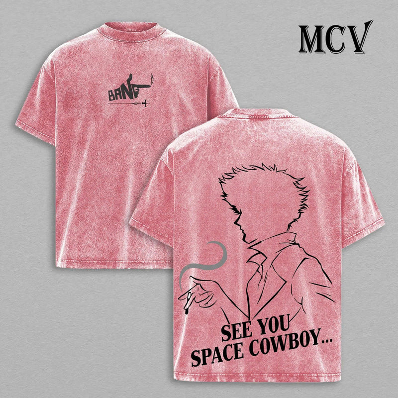 Bebop Crew Shirt, Space Western Anime Tee, Jazz Noir Vintage Washed Streetwear Tee