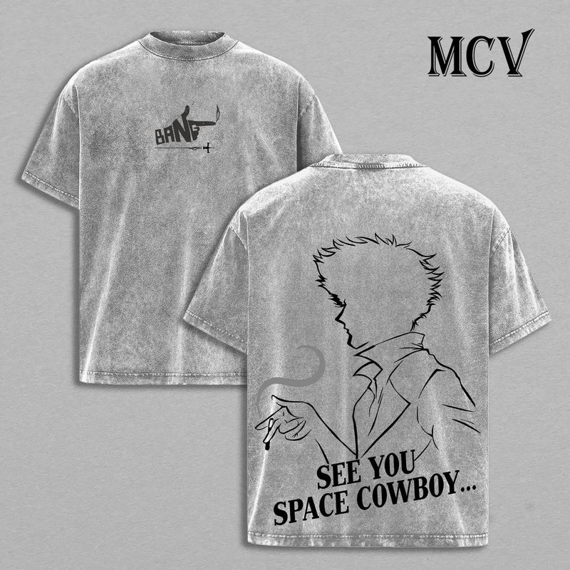 Bebop Crew Shirt, Space Western Anime Tee, Jazz Noir Vintage Washed Streetwear Tee