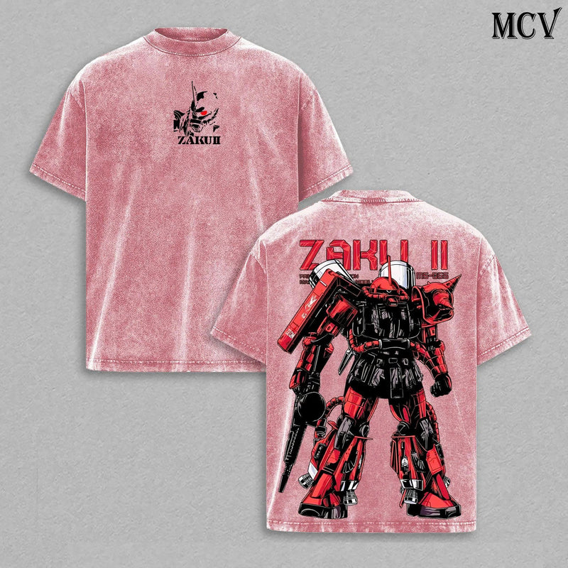 Zaku II Mecha T-Shirt, Anime Robot Tee, Military Gundam Style Shirt, Red Mecha Graphic Tee, Vintage Black Cotton Unisex