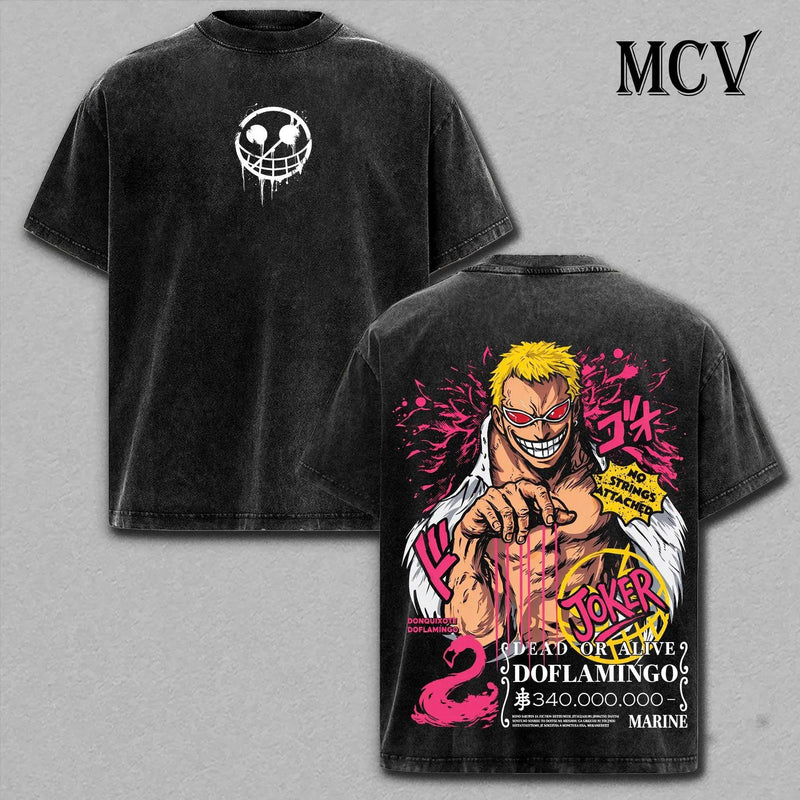 Doflamingo One Piece Shirt, Donquixote Doflamingo Anime Tee, Heavenly Demon Graphic T-Shirt Vintage Washed
